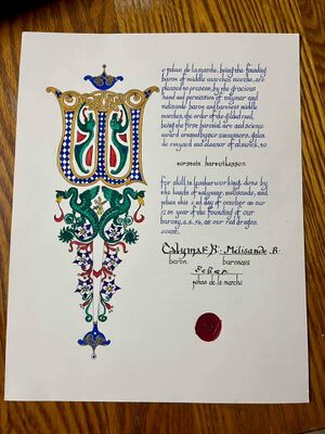 Torstein's Middle Marches Baronial Award for the Order of the Gilded Reed.